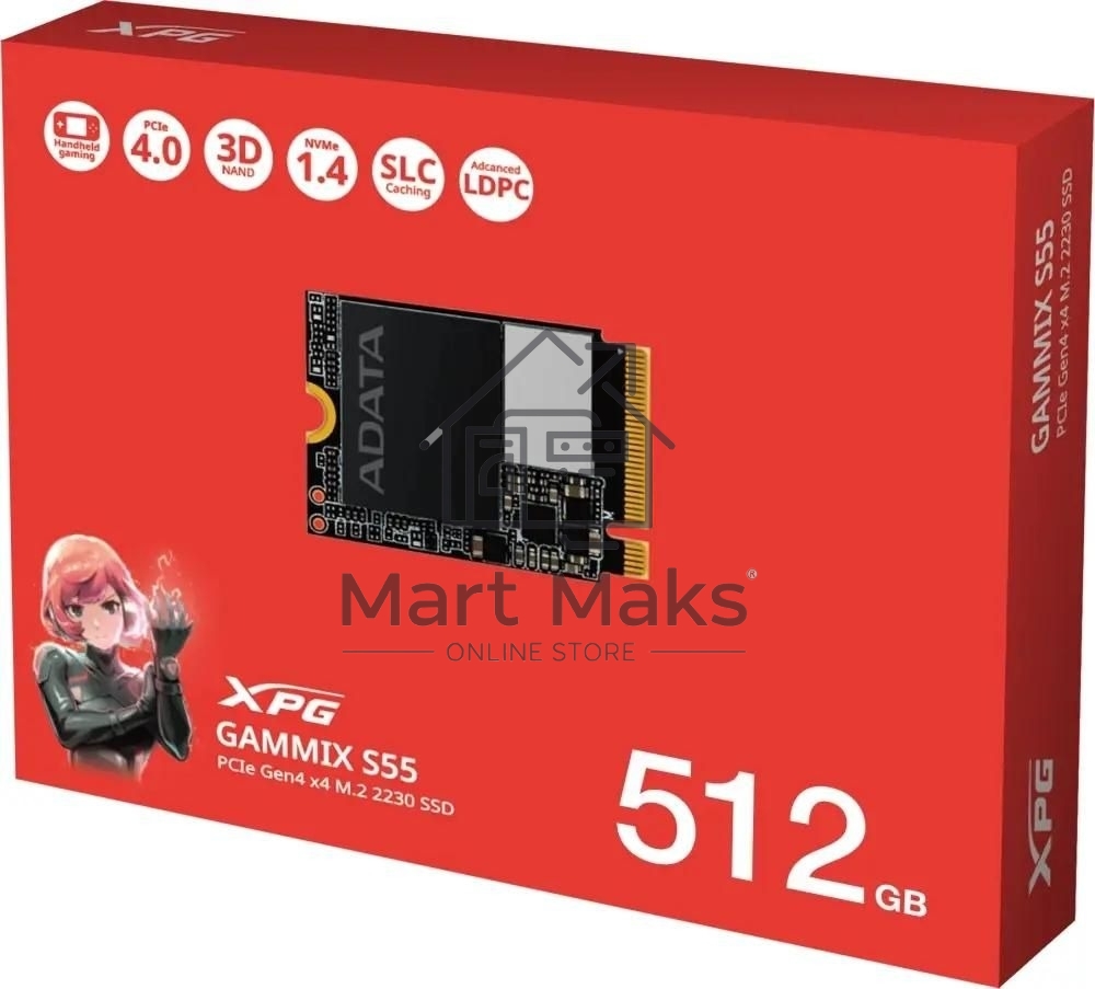 Накопитель SSD NVMe ADATA XPG GAMMIX S55, 512Gb, PCIe 4.0 x4, 2230, R/W 5000/3000 Мбайт/сек
