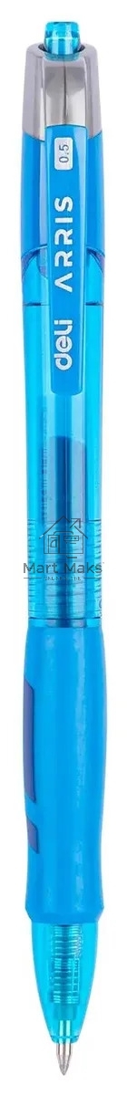 Ручка гелевая автоматическая Deli Arris EG08-BL прозрачный/голубой, d=0.5мм, синие чернила, резиновая манжета