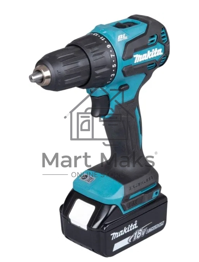 Дрель-шуруповерт Makita DHP490F005, 18 В, 3 Ач, 50 Нм, бесщеточный, ударный
