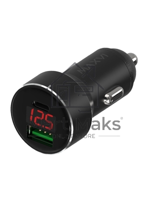 Автомобильное зарядное устройство Maxvi CCM-M602PD LED metallic черный 6A, 1xUSB, 1xType-C, QC3.0