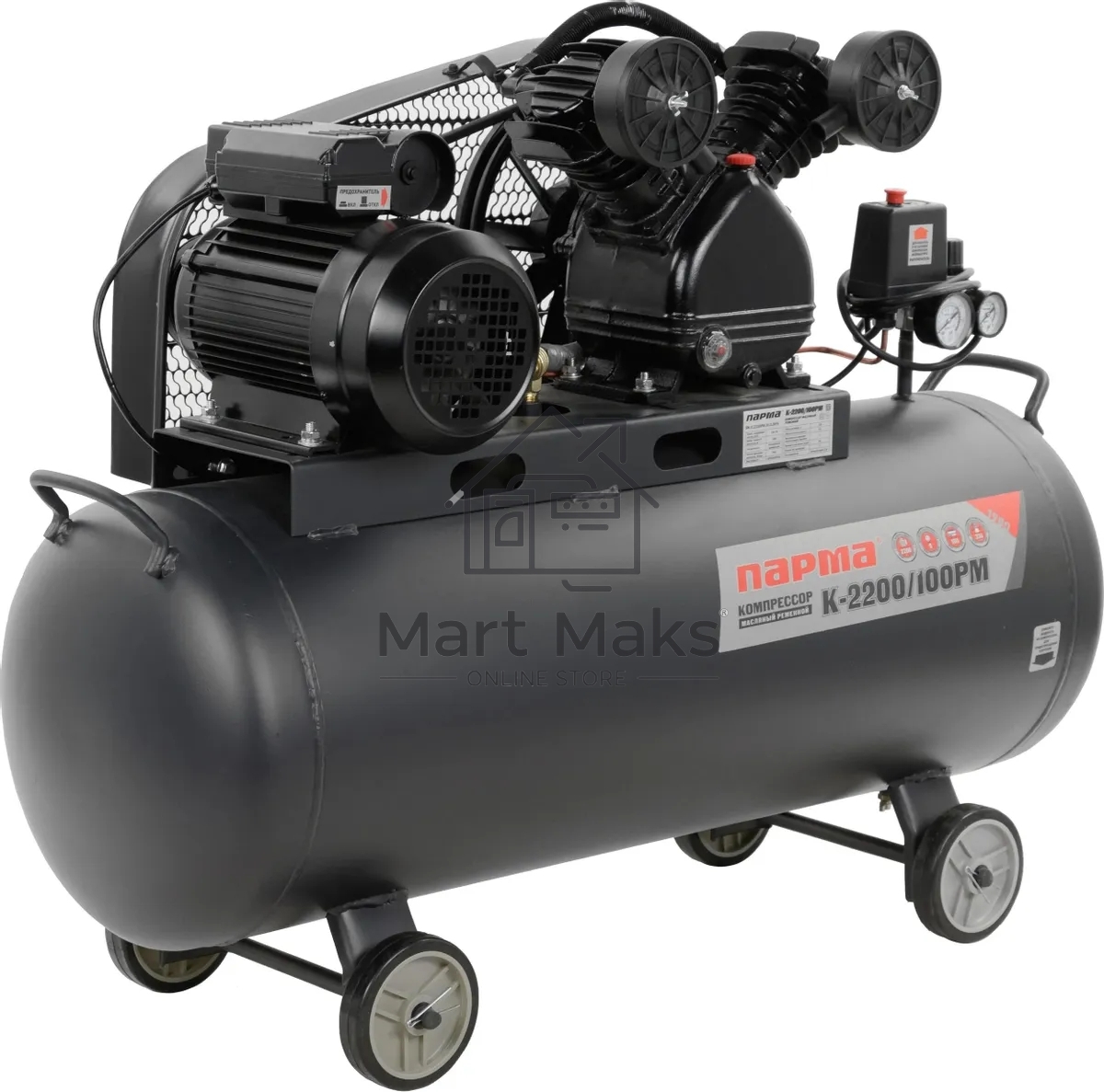 Компрессор поршневой Парма K-2200/100РМ масляный, 336 л/мин, 100 л, 2200 Вт, серый/черный