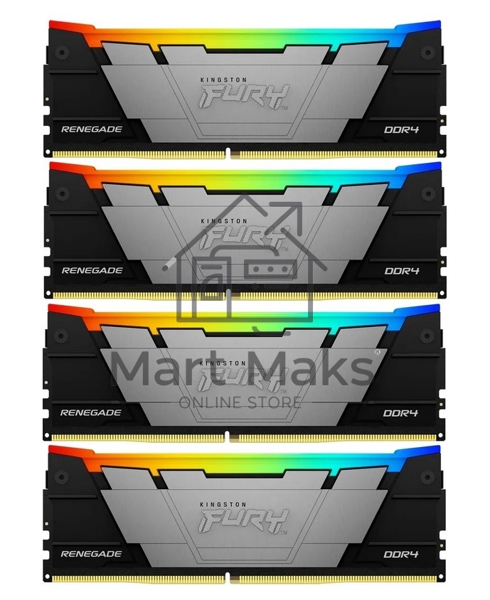 Оперативная память Kingston Fury Renegade, DDR4, 64GB (4x16GB), 3600MHz, CL16, DIMM, с радиатором, RGB, серебристый/черный