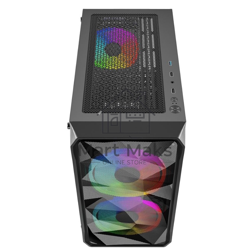 Компьютерный корпус Powercase Mistral Micro A3B ARGB, Tempered Glass, 2x 140mm ARGB PWM+1x 120mm ARGB PWM, черный, mATX (CMMAB-A3)
