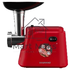Мясорубка электрическая Starwind SMG3225 красный, 1500 Вт, 2.0 кг/мин, реверс, защита от перегрузки, насадки - 8