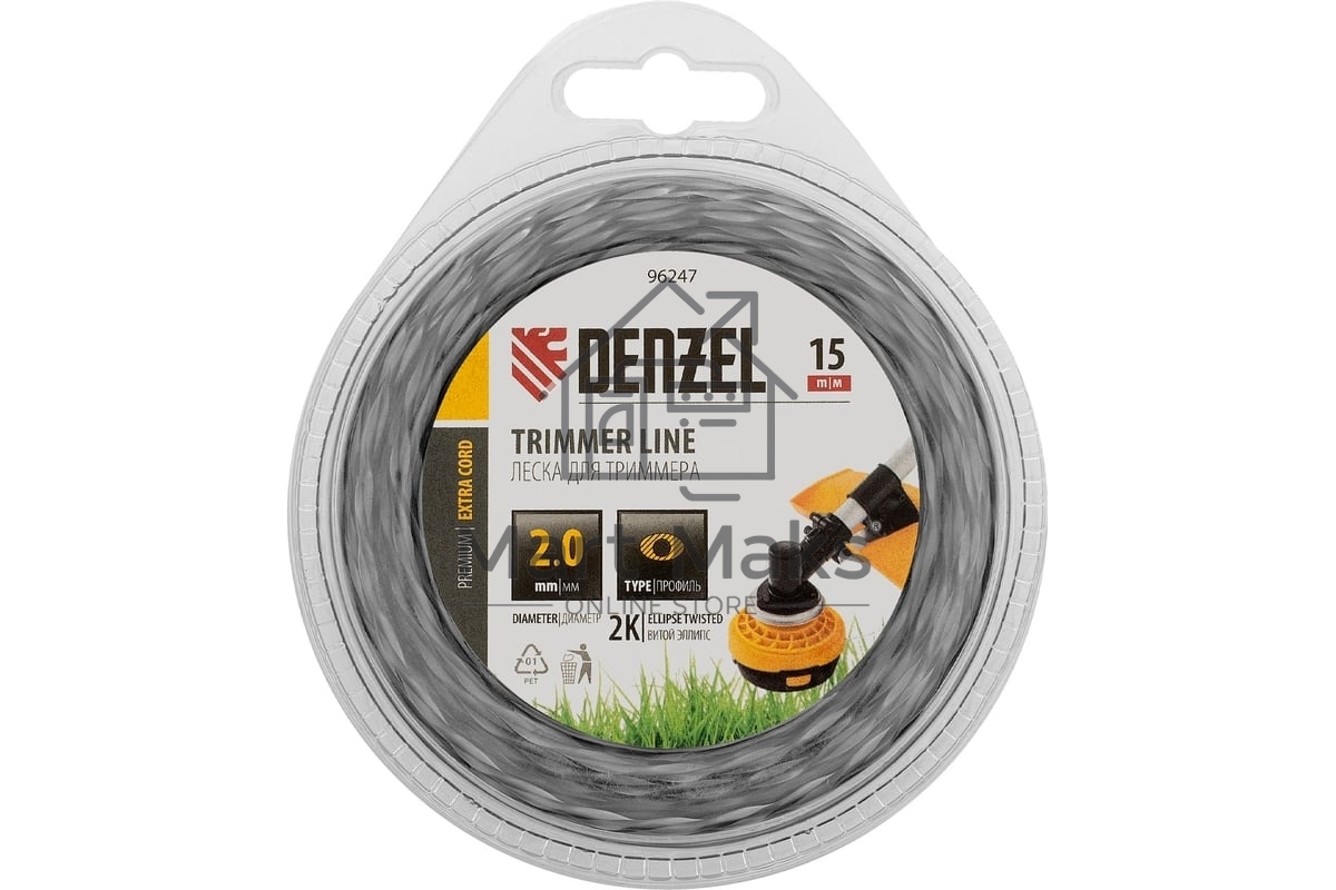 Леска для триммера Denzel двухкомпонентная эллипс, 2,0мм х 15м, блистер EXTRA CORD