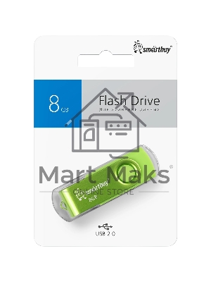 Флешка USB SmartBuy Twist Acid Green (SB008GB2TWAG), 8GB, USB 2.0, R/W 15/5, кислотно-зеленый