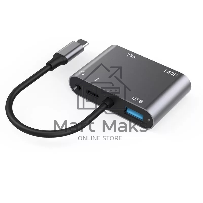 Адаптер USB Type-Cm-->VGA, HDMI 4k*30Hz, USB3.0, PD, Audio,iOpen (Aopen/Qust/VCOM)<ACU4511>