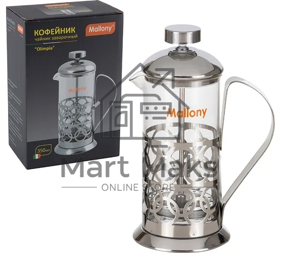 Чайник/кофейник MALLONY OLIMPIA, 350 мл из жаропрочного стекла, в корп из нерж ст, T046-350ML (950100)