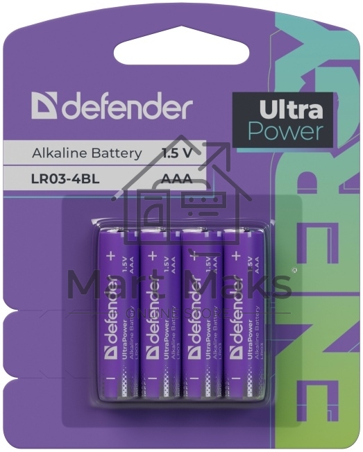 Батарейка алкалиновая Defender LR03-4BL ААА, блистер, 4 шт.,UltraPower