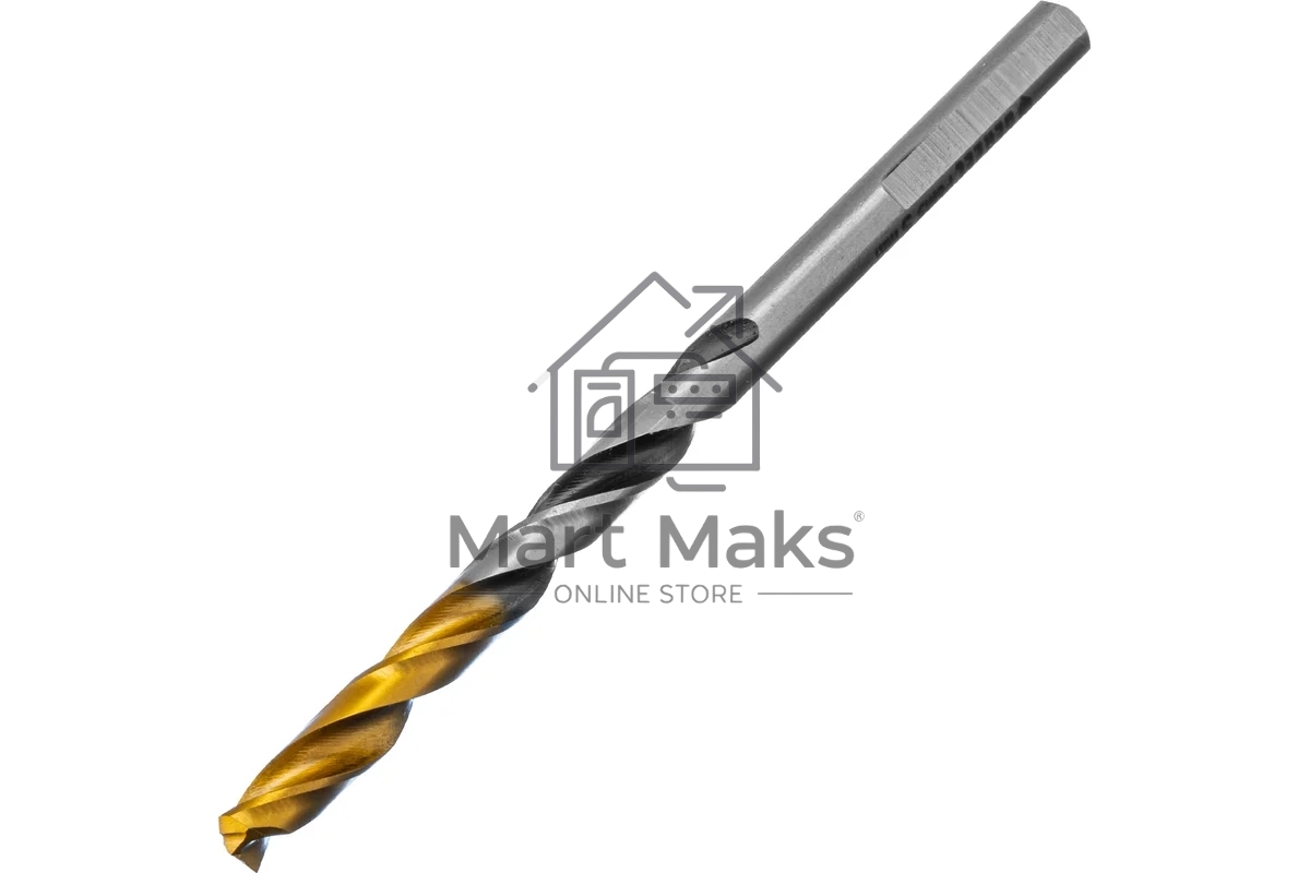 Сверло спиральное по металлу Denzel 5 x 86мм, Р6М5, Golden Tip, многогранная заточка