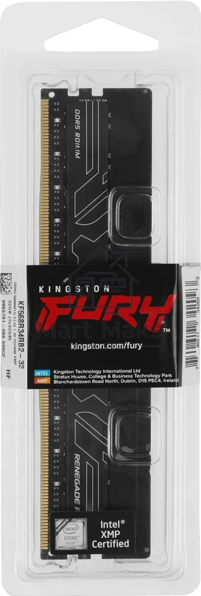 Оперативная память Kingston Fury Renegade Pro, DDR5, 32GB, RDIMM, 6800MHz, CL34, ECC, RDIMM, с радиатором, черный