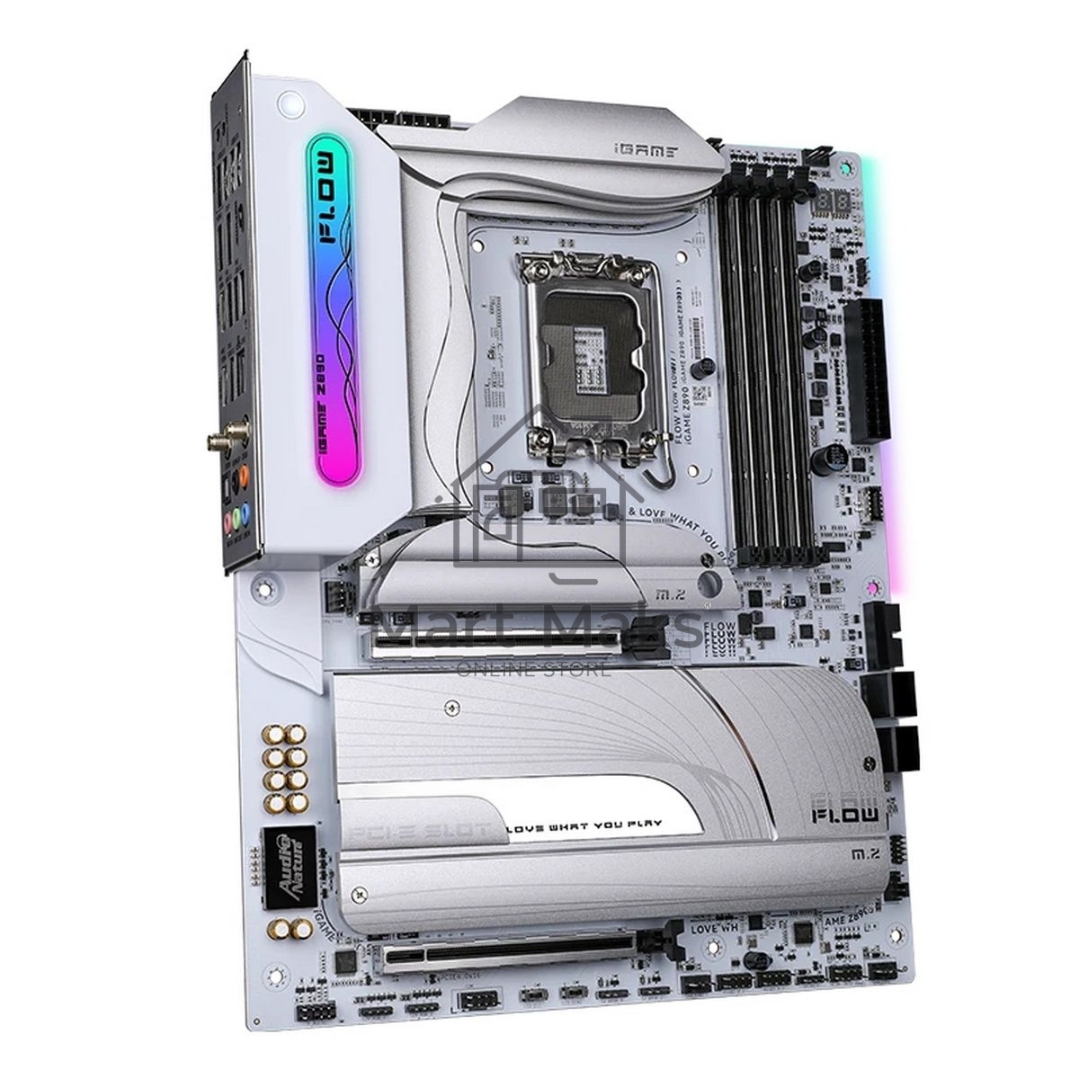 Материнская плата Colorful iGame Z890 FLOW V20, LGA 1851, Intel Z890, 4xDDR5, 5xM.2, 4xSATA, 2xPCIe 5.0 x16, 1xPCIe 4.0 x4, 1xHDMI, 1xDP, 1x 2.5Gb LAN, 4xUSB-A 3.2 Gen 2, 2xUSB-C 3.2 Gen 2, 1xUSB-C 3.2 Gen 2x2, 5x3.5 мм, 7.1, ATX