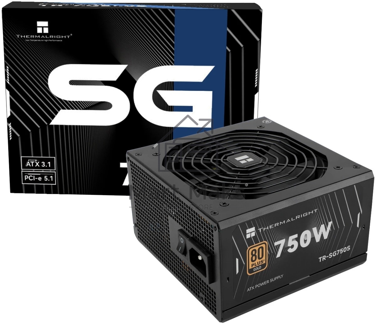 Блок питания Thermalright, 750W 80+ Gold (ATX, 3.1, PCIe 5.1, Non-modular, 1x24(20+4)pin, 1xCPU 8(4+4)pin, 2xPCIe*2 8(6+2)pin, 5xSATA3, 1x12+4pin (12VHPWR PCIe 5.1 12+4pin 600mm), 3xMOLEX4pin, Active, 120x120мм, 150x140x86mm, APFC, black)