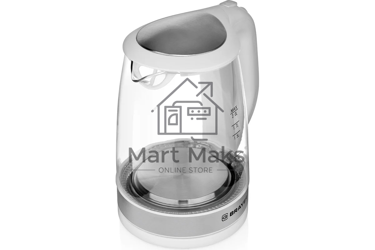 Чайник электрический BRAYER BR1040WH 2220Вт, 2 л, стекл., белый.