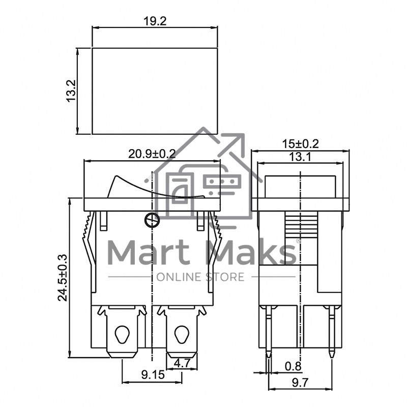 Выключатель клавишный Rexant 250V 6А (4с) ON-OFF желтый с подсветкой Mini