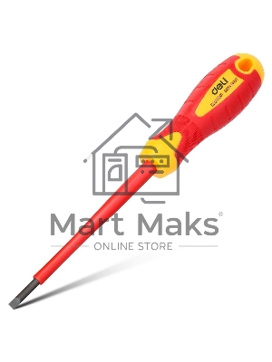 Диэлектрическая шлицевая отвертка Deli DL5141001 4х100мм сталь Cr-V, сертификат VDE для работ под напряжением до 1000 В.