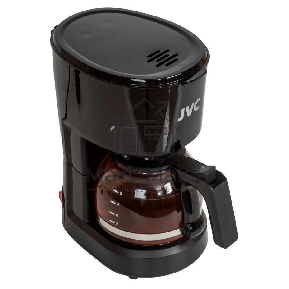 Кофеварка капельного типа, максимальная мощность 600 Вт, объем резервуара для воды 600 мл, стеклянная колба, индикатор уровня воды, съемный моющийся фильтр, противокапельная система, функция поддержания температуры, мерная ложка в комплекте, черный