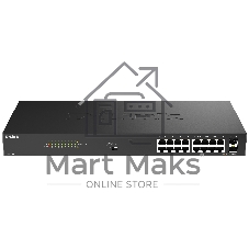 Коммутатор D-Link DGS-1018P/B1A, 16×1 Гбит/с + 2×1 Гбит/с SFP, неуправляемый