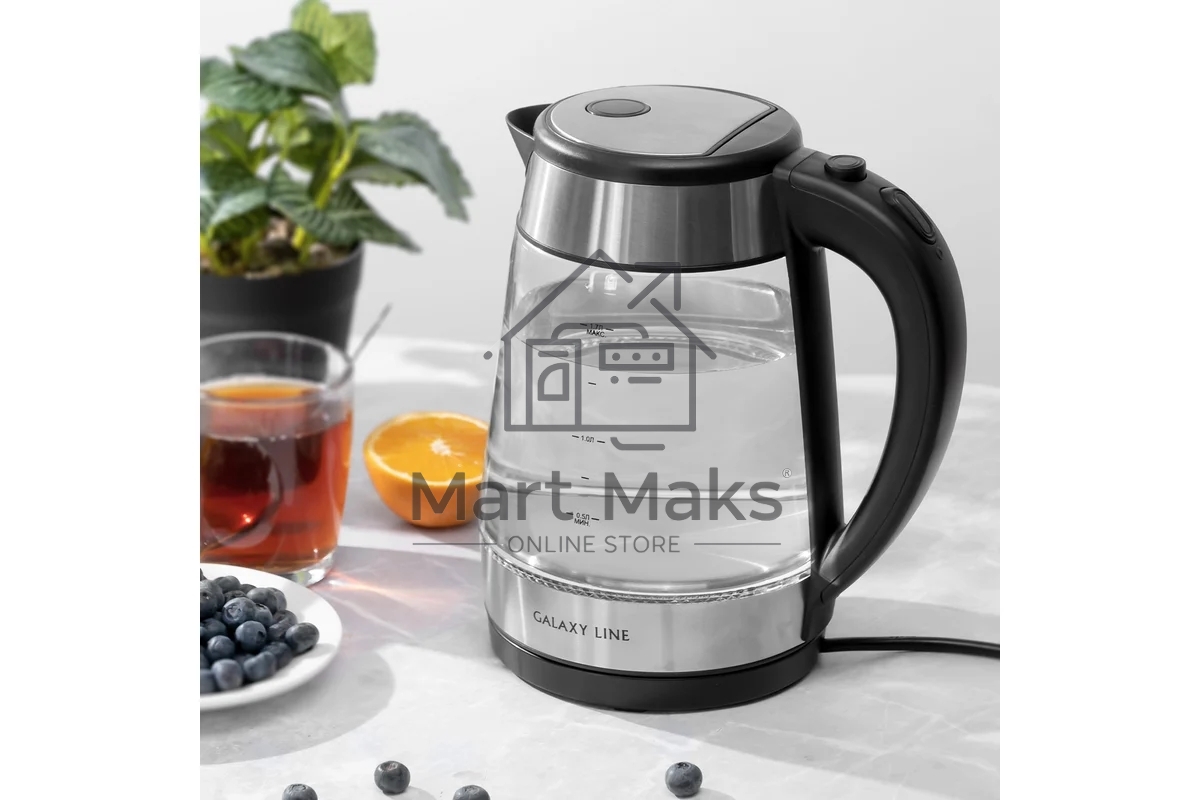 Чайник электрический Galaxy Line GL 0558, черный, стекло, 2200 Вт, 1,7 л