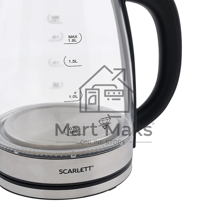 Чайник электрический Scarlett SC-EK27G30, 1800Вт, 1.8л, сталь/черный