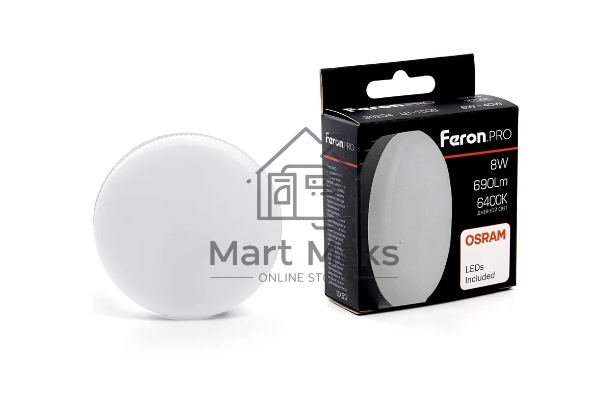 Лампа светодиодная Feron PRO LB-1508 (38204) 8 вт GX53 дневной таблетка