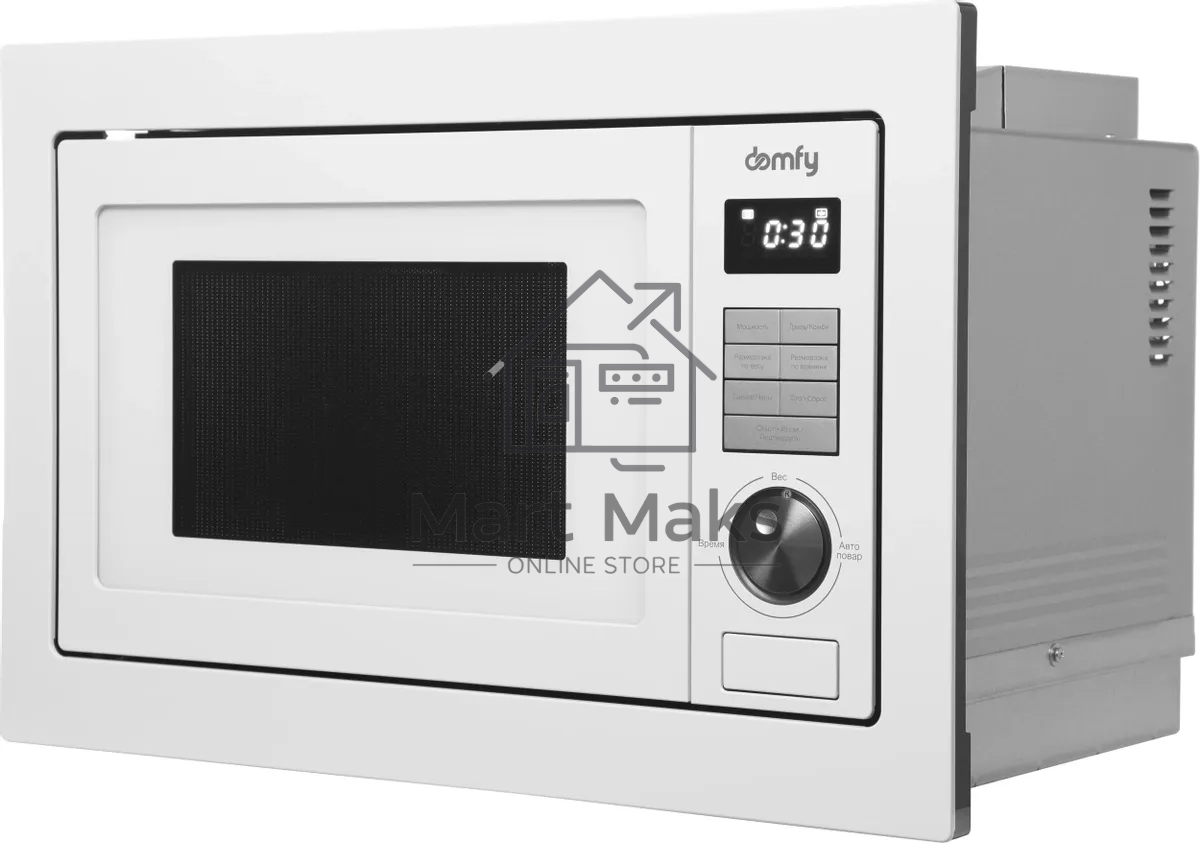 Микроволновая печь встраиваемая Domfy DM2540BW WG белый, 25 л, 900 Вт, переключатели - кнопки/поворотный мехинизм