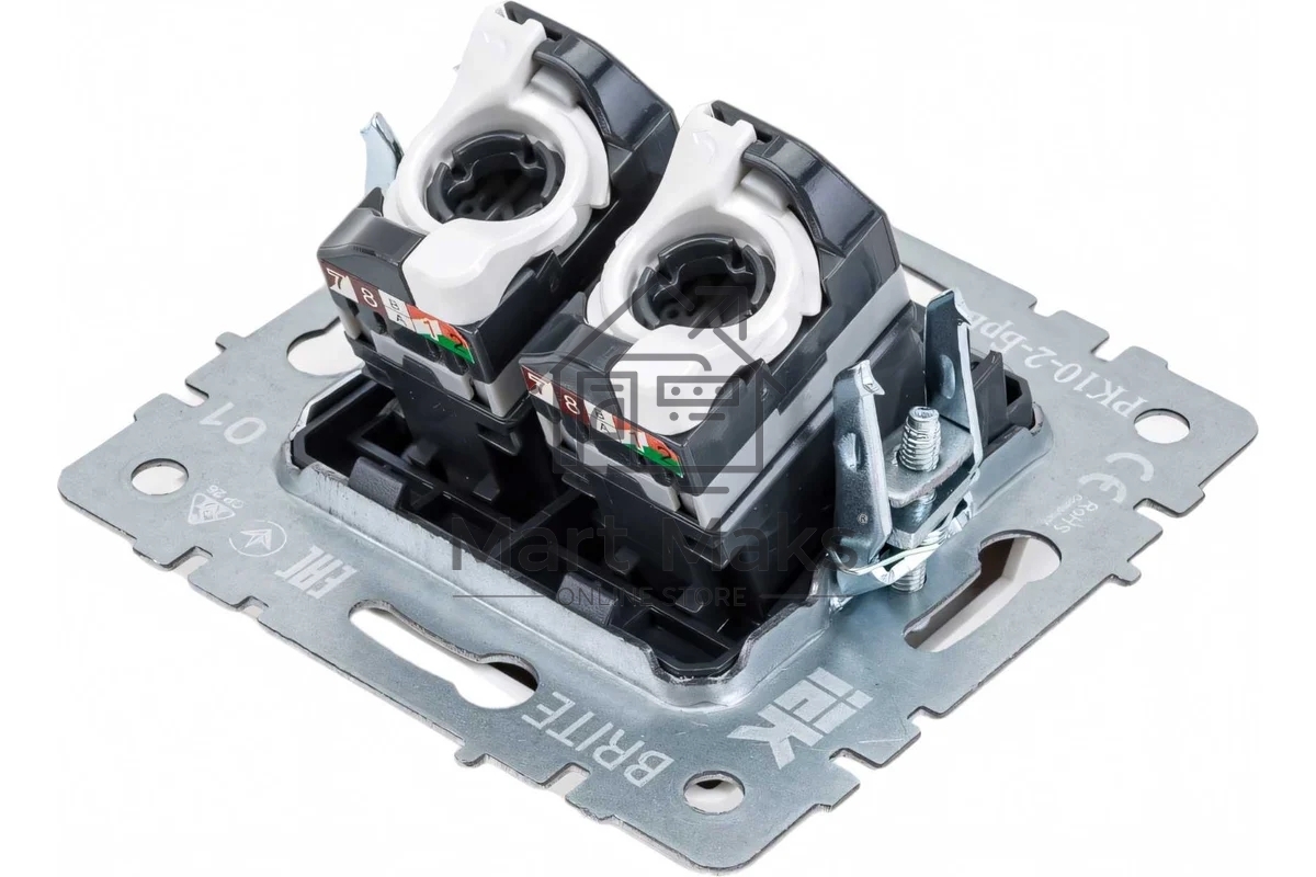 Розетка компьютерная двойная IEK BRITE РК10-2-БрБ RJ45 кат.5E белый
