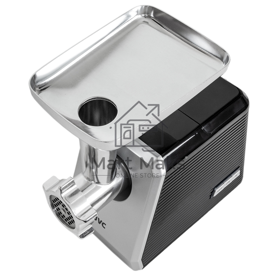 Мясорубка электрическая JVC JK-MG128 черный, 2500 Вт, 2.7 кг/мин, реверс, металлический лоток, насадки - 4