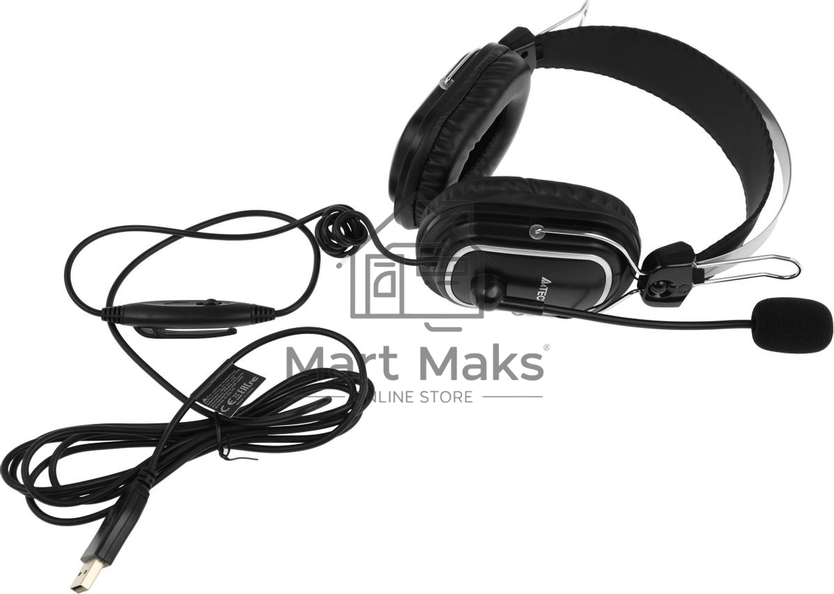 Гарнитура проводная с микрофоном A4Tech HU-50 черный 2м накладные USB оголовье