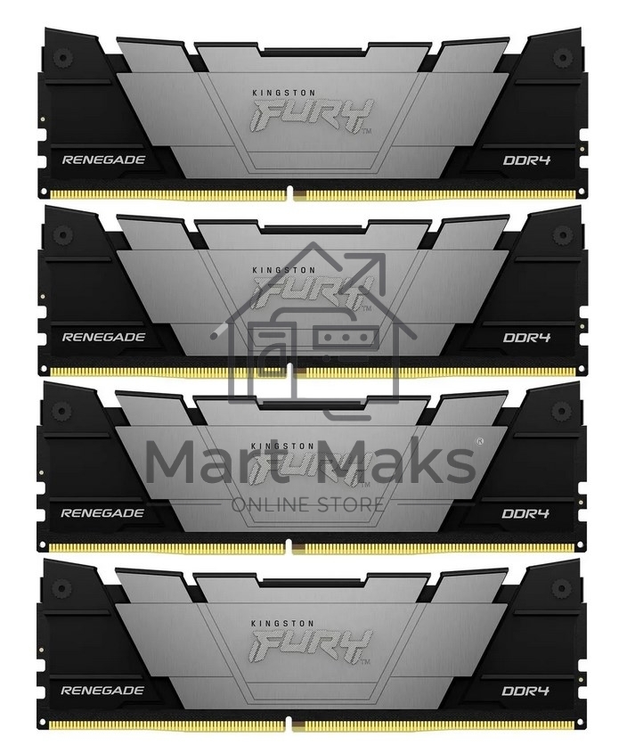 Оперативная память Kingston Fury Renegade, DDR4, 128GB (4x32GB), 3200MHz, CL16, DIMM, радиатор, черный