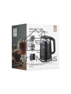 Чайник электрический Galaxy Line GL 0342, черный, стекло, 2200 Вт, 1,7 л, LED-дисплей, сенсорная панель управления