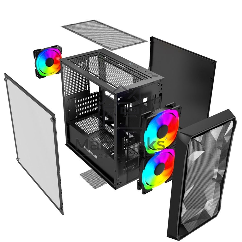 Компьютерный корпус Powercase Mistral Micro A3B ARGB, Tempered Glass, 2x 140mm ARGB PWM+1x 120mm ARGB PWM, черный, mATX (CMMAB-A3)