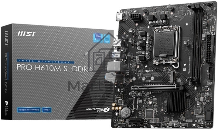 Материнская плата MSI PRO H610M-S DDR4, LGA 1700, Intel H610, 2xDDR4, 2xSATA, 1xM.2, 1xPCIe 4.0 x16, 1xPCIe 3.0 x1, 1xHDMI, 1x1Gb LAN, 4xUSB 2.0, 2xUSB 3.2 Gen 1, 3x3.5 мм, 7.1, Micro-ATX