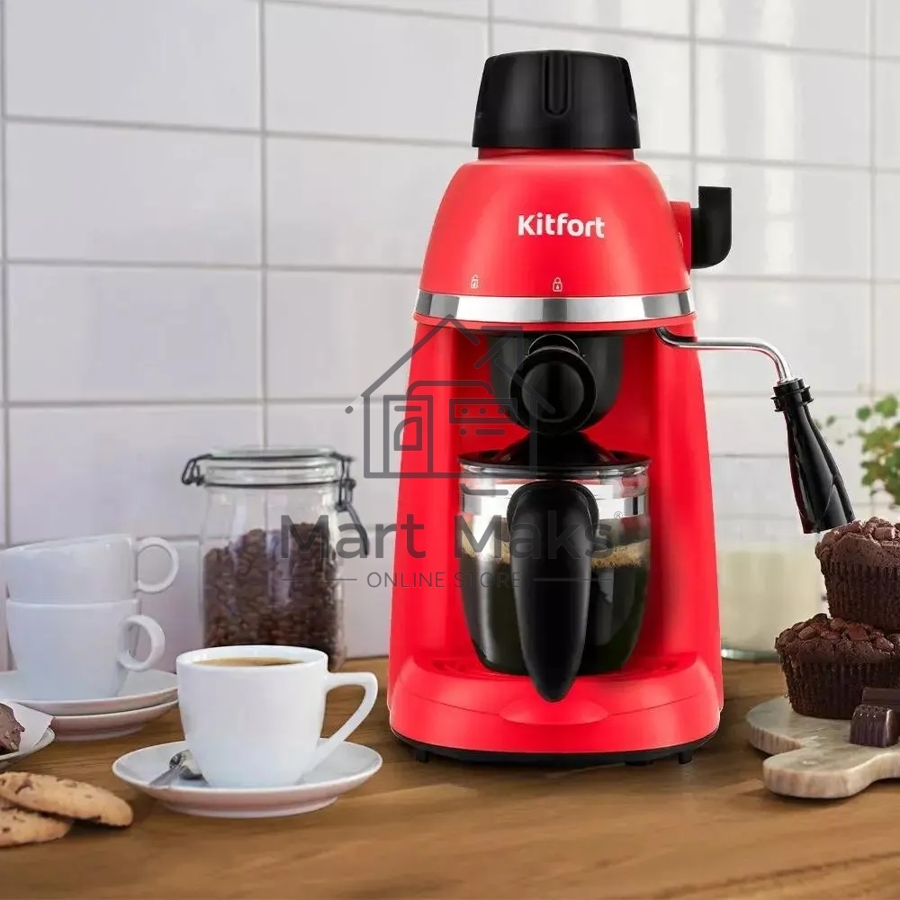 Кофеварка капельная Kitfort КТ-760-1 красный/черный, молотый кофе, 240мл, 800Вт, 3,5 бар