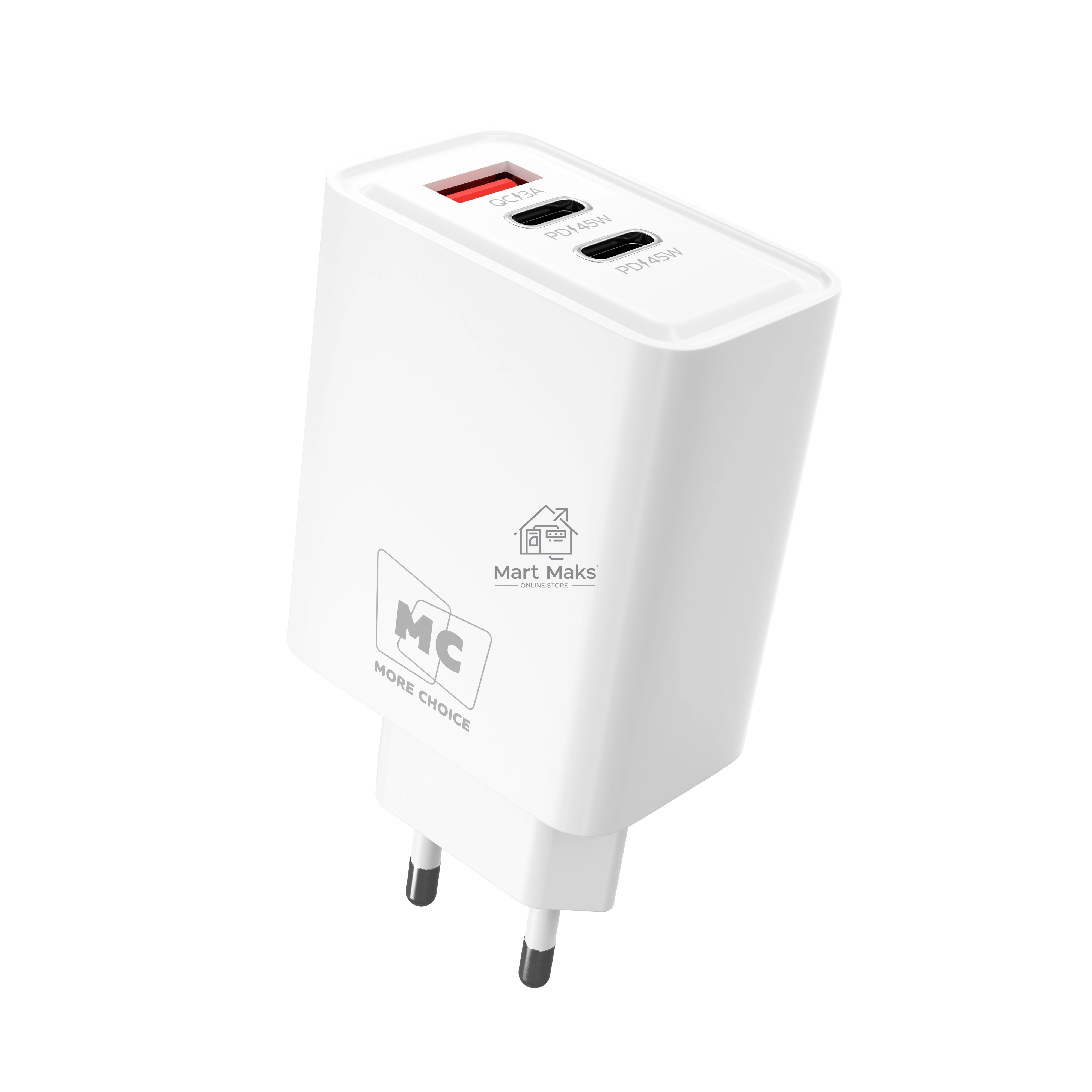 Зарядное устройство MORE CHOICE (4620202555632) NC90 1USB+2Type-C 3.0A PD 45W, белый