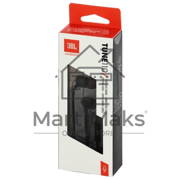 Проводные наушники JBL Tune 110 черный, внутриканальные, Jack 3.5 мм