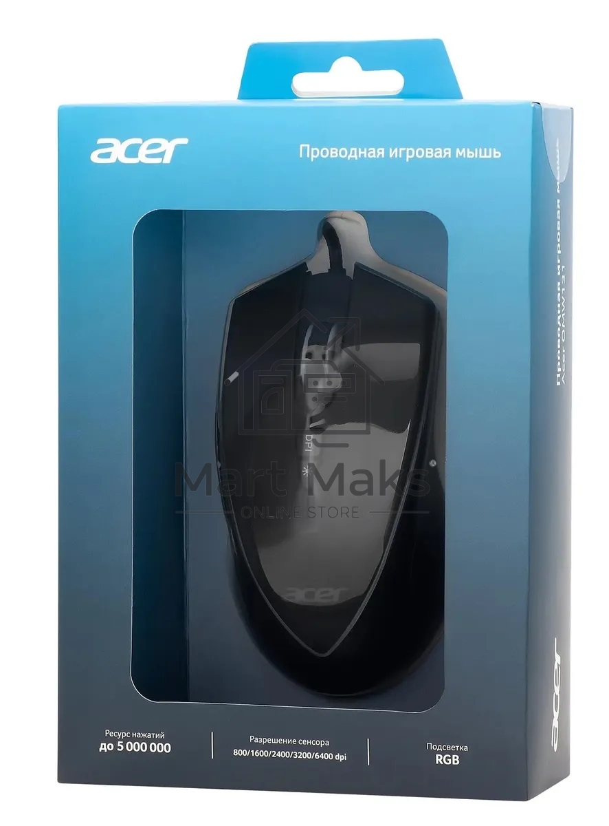 Мышь проводная Acer OMW131 черный, 6400 dpi, USB, кнопки - 7