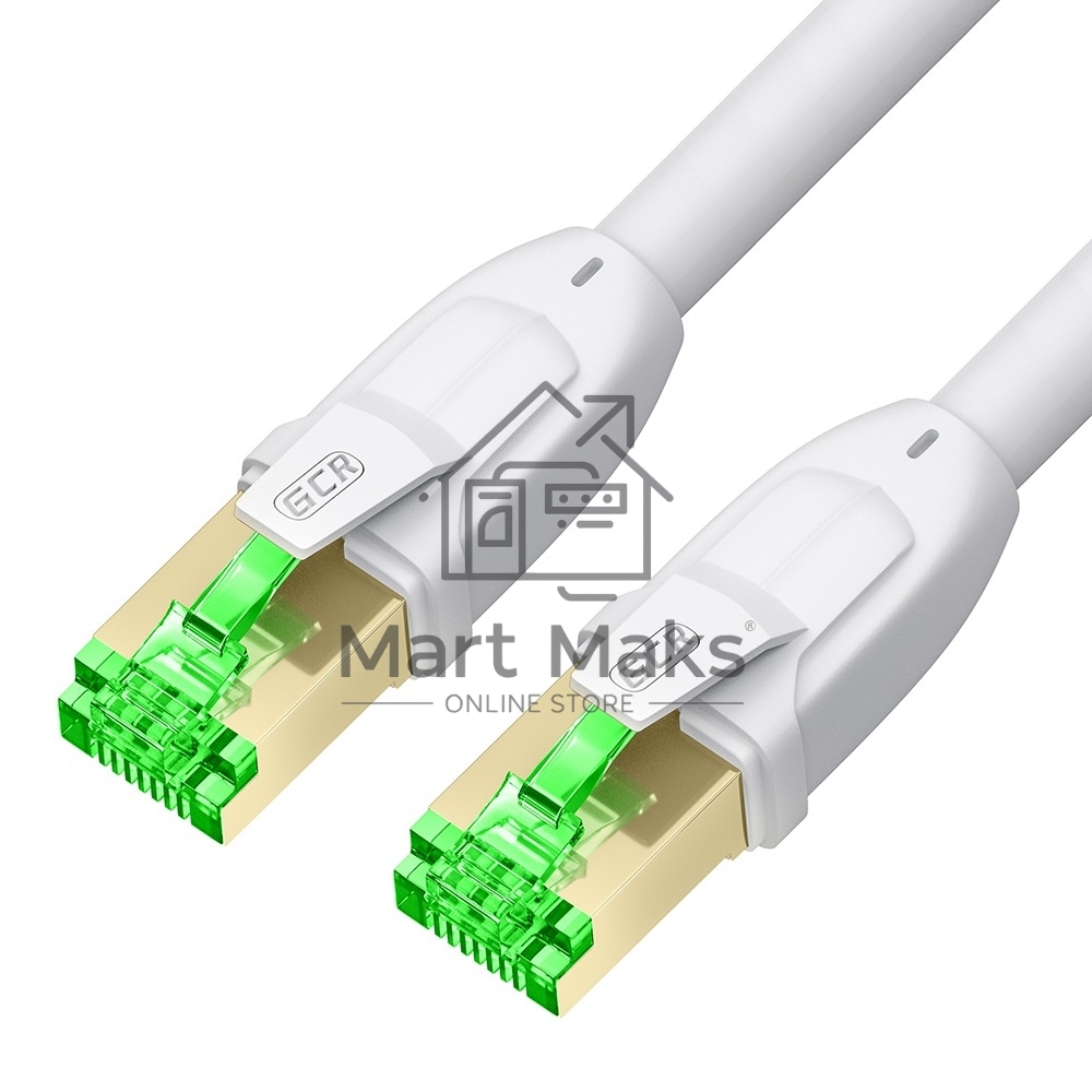 Патч-корд GCR LSZH PROF cat.8 ethernet SF/FTP, RJ45, медь, 40 Гбит/с, 26 AWG, белый, литой, экранированные коннекторы 24K GOLD, 7.5m