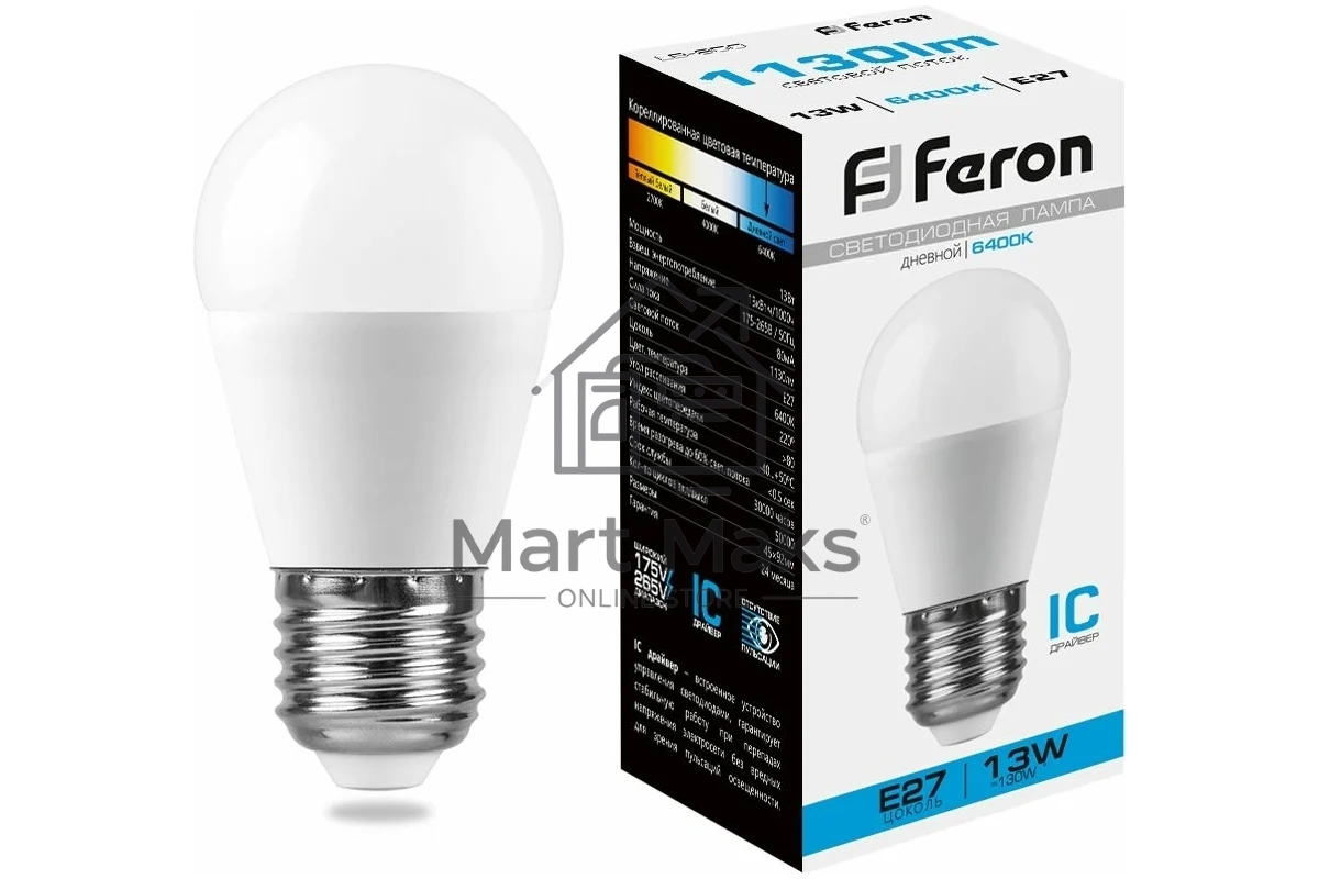 Лампа светодиодная FERON LB-950 (38106) 13 вт Е27 дневной матовый шар