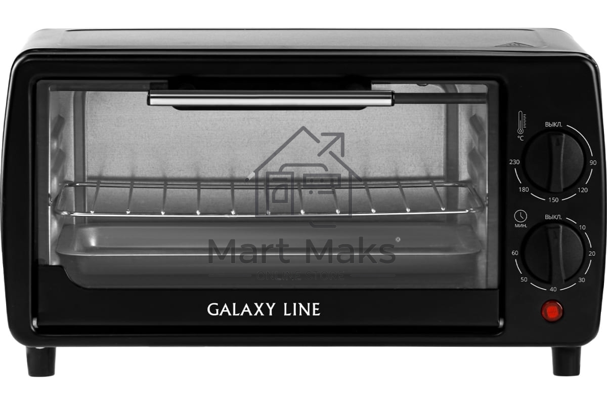 Мини-печь Galaxy Line GL 2625, черный, 8 л, 1000 Вт, таймер на 60 минут, индикатор работы, автоотключение