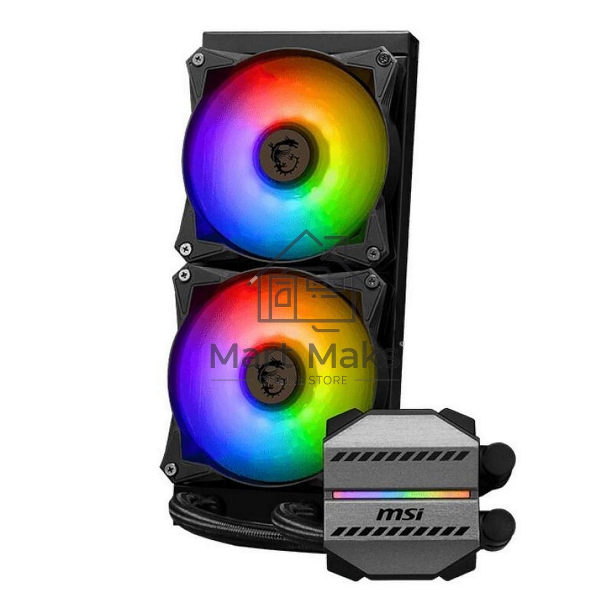 Жидкостная система охлаждения MSI MAG CORELIQUID M240 2x ARGB черный 120мм алюминий+медь 2000rpm 34.3db 4-pin 300W