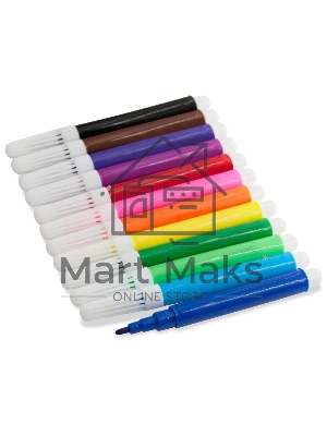 Фломастеры Silwerhof Веселые друзья 8мм 88мм, круглый корпус, вентилируемый колпачок, 12 цветов, пакет с европодвесом