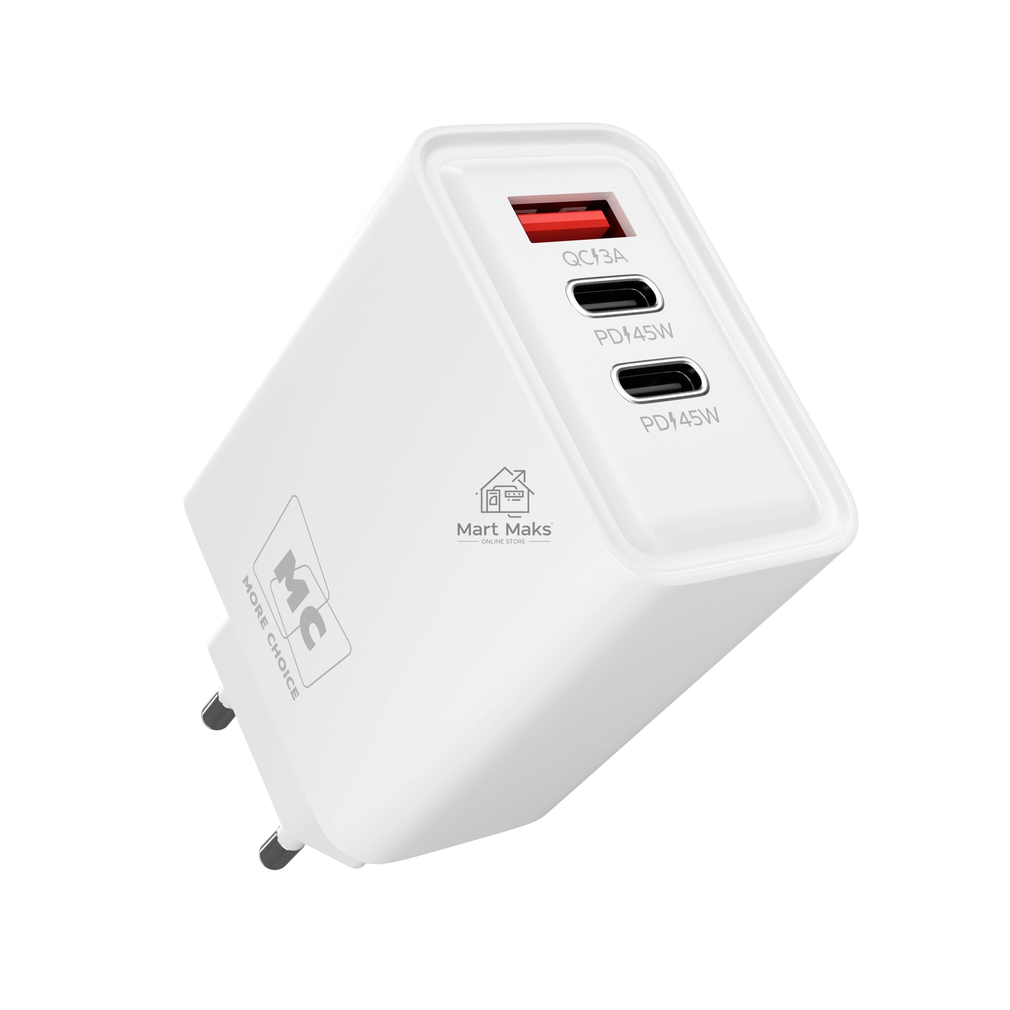 Зарядное устройство MORE CHOICE (4620202555632) NC90 1USB+2Type-C 3.0A PD 45W, белый