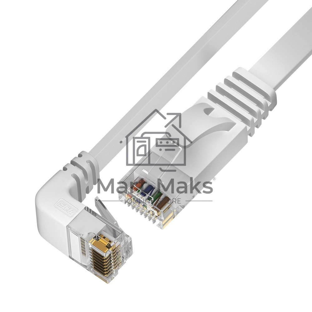 Патч-корд GCR PROF UTP медь кат.6, верхний угол, ethernet high speed 10 Гбит/с, RJ45, T568B, плоский 15.0m, белый
