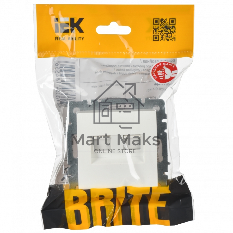 Розетка компьютерная двойная IEK BRITE РК10-2-БрБ RJ45 кат.5E белый