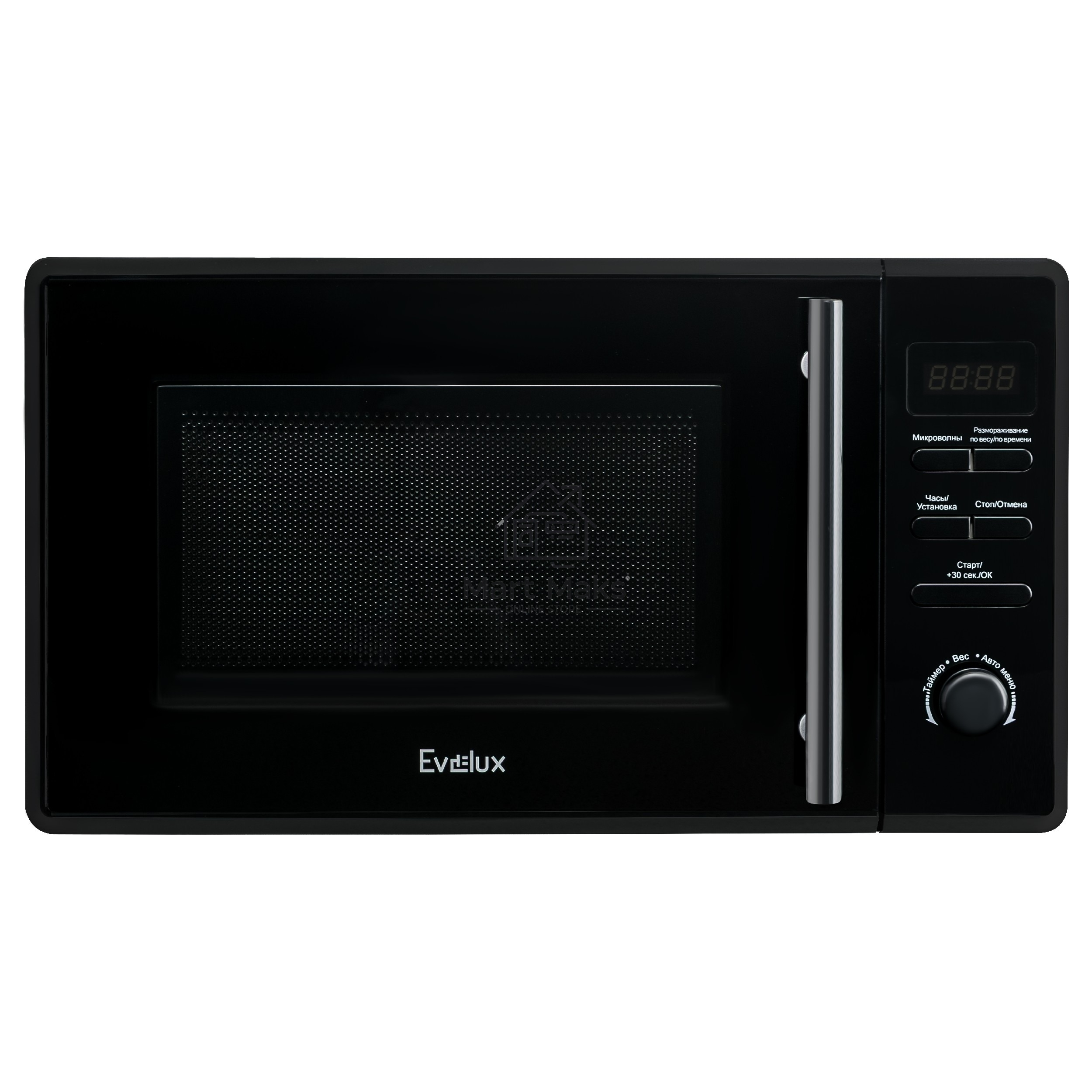 Микроволновая печь Evelux MW 203 B черный, 20 л, 700 Вт, переключатели - кнопки, поворотный механизм