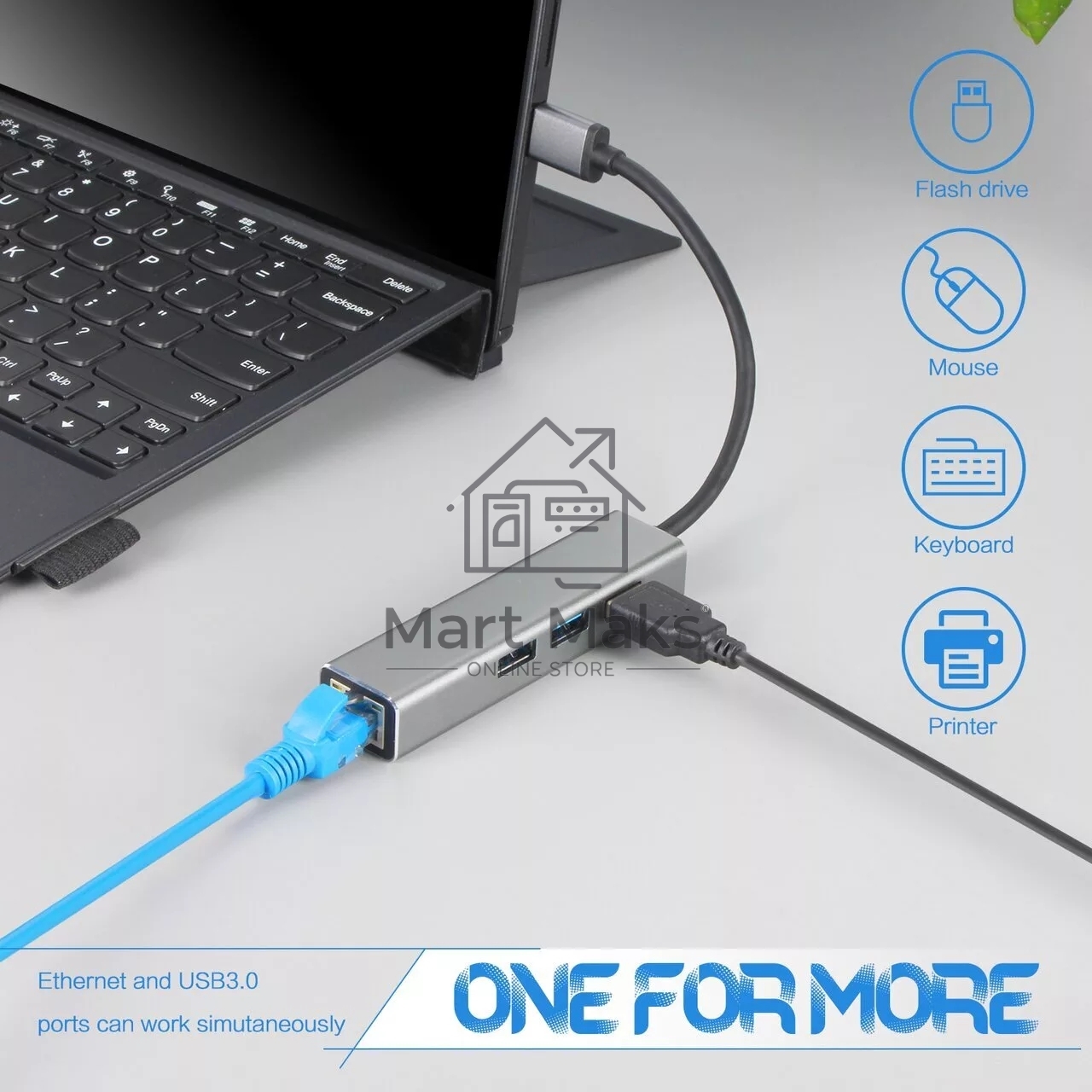 Кабель-концентратор USB 3.1 Type-Cm --> RJ-45+3port USB3.0(f) Aluminum Shell VCOM <DH311A>