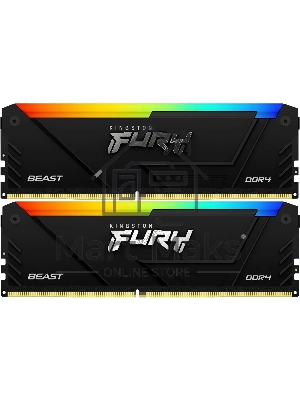 Оперативная память Kingston Fury Beast, DDR4, 64Gb (2x32Gb), 3600MHz, CL18, DIMM, с радиаторами, RGB, черный