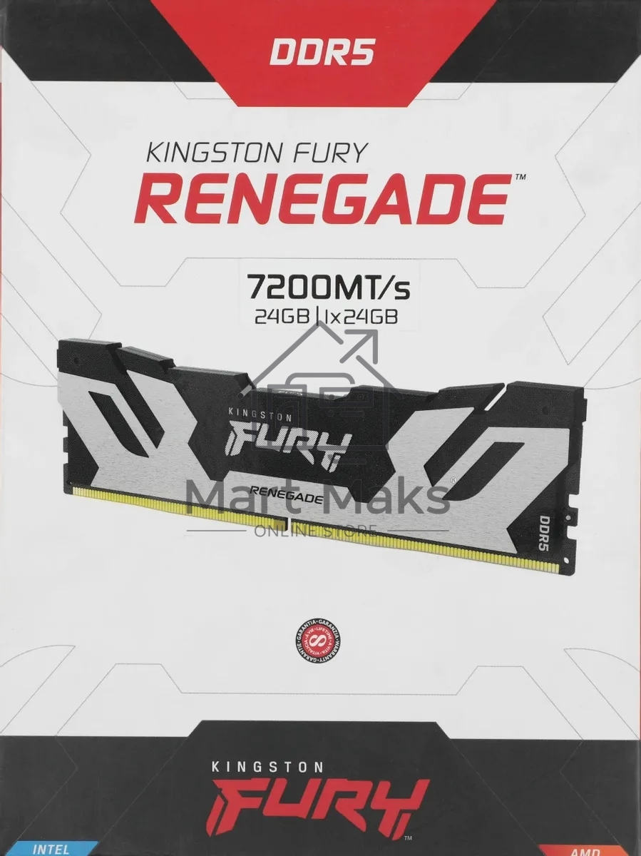 Оперативная память Kingston FURY Renegade Silver, DDR5, 24GB (1x24 GB), 7200 MHz, CL38, радиатор, серебристый