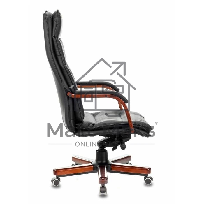 Кресло руководителя Бюрократ T-9927WALNUT/BLACK черный, кожа, крестовина дерево